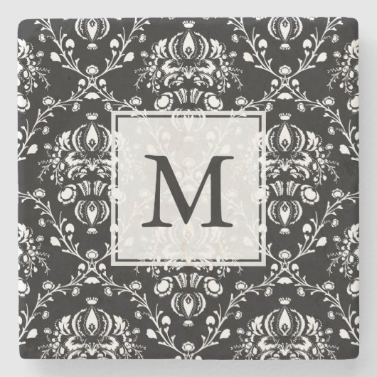 Schwarz-Weiß-Damast Steinuntersetzer (Vorderseite)