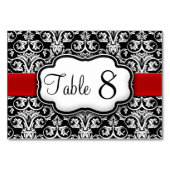 Schwarz/Weiß-Damast-Tischnummer mit rotem Flachban Tischnummer (Vorderseite)