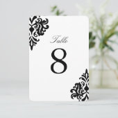 Schwarz-Weiß-Damast-Tischnummern Einladung (Stehend Vorderseite)