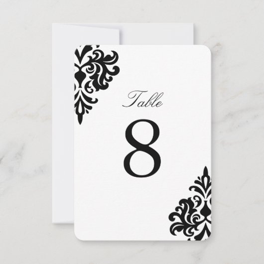 Schwarz-Weiß-Damast-Tischnummern Einladung (Vorderseite)