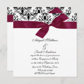 Schwarz-Weiß-Damast und Burgunder-Band Einladung (Vorne/Hinten)