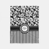 Schwarz-Weiß-Damast und Streifen-Monogramm Fleecedecke (Vorderseite)