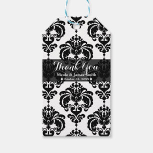 Schwarz & Weiß Damast Vintage Hochzeitsgeschenk zu Geschenkanhänger
