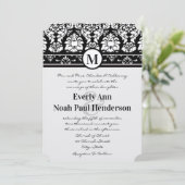 Schwarz-Weiß-Damast-Wirbel Hochzeitsfeiern Einladung (Stehend Vorderseite)