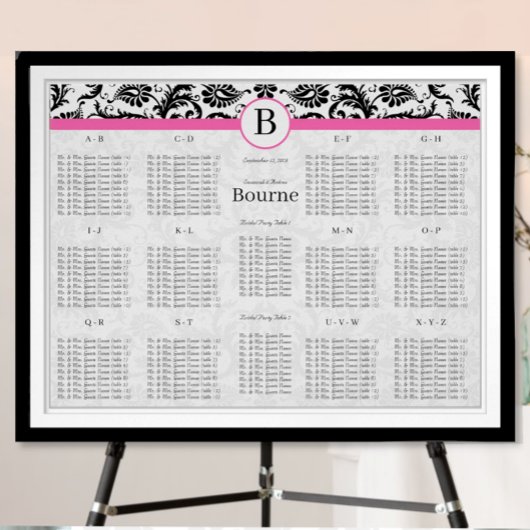 Schwarz & Weiß Damast Wirbel Hot Pink Besatz Poster