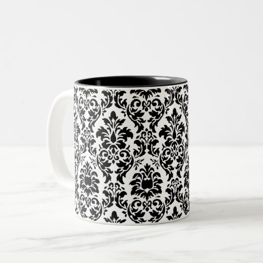 Schwarz-Weiß-Damast Zweifarbige Tasse (Vorderseite Links)