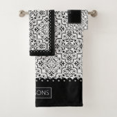 Schwarz-Weiß-Damastmuster, gerollte Ränder Badhandtuch Set (Insitu)
