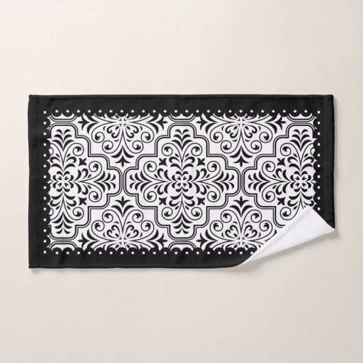 Schwarz-Weiß-Damastmuster, gerollte Ränder Badhandtuch Set (Handtuch)