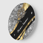 Schwarz-Weiß-Damastmuster Große Wanduhr (Winkel)