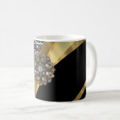 Schwarz-Weiß-Damastmuster Kaffeetasse (VorderseiteRechts)