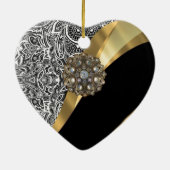 Schwarz-Weiß-Damastmuster Keramik Ornament (Hinten)