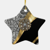 Schwarz-Weiß-Damastmuster Keramik Ornament (Hinten)