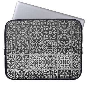 Schwarz-Weiß-Damastmuster Laptopschutzhülle