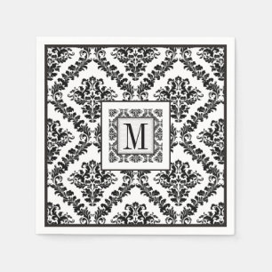Schwarz-Weiß-Damastmuster-Mono-Hochzeit Serviette