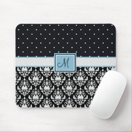 Schwarz-Weiß-Damasus und Polka-Punkte Mit Monogram Mousepad