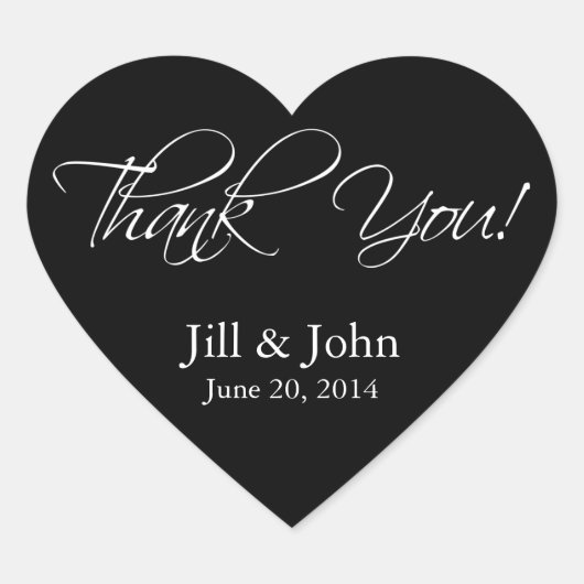Schwarz-weiß Danke, dass Sie Gastgeschenk Hochzeit Herz-Aufkleber (Vorderseite)