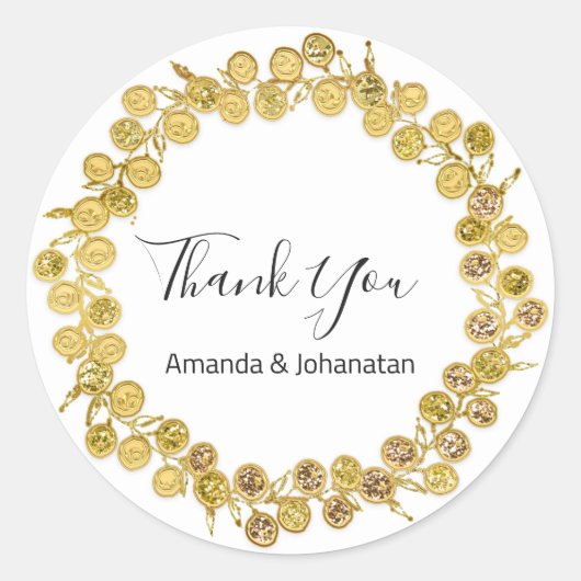 Schwarz-weiß danke Ihnen Monogram Golden Wreath Cl Runder Aufkleber (Vorderseite)