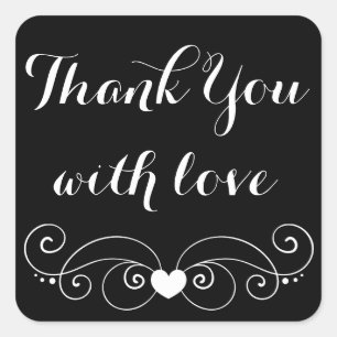 Schwarz-Weiß-Danke-Liebes-Herz-Hochzeit Quadratischer Aufkleber