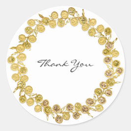 Schwarz-weiß Danke, Monogram Golden Kranz Runder Aufkleber