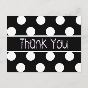 Schwarz-Weiß-Danke-Punkte-Herzen-Hochzeit Postkarte