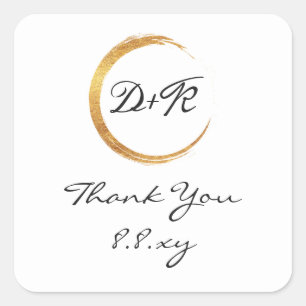 Schwarz-weiß Dankeschön Initials Gold Ring Save th Quadratischer Aufkleber
