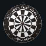 Schwarz-Weiß-Dartboard mit benutzerdefiniertem Tex Dartscheibe<br><div class="desc">Dartboard in Schwarz/Weiß und zwei benutzerdefinierte Textbereiche.</div>
