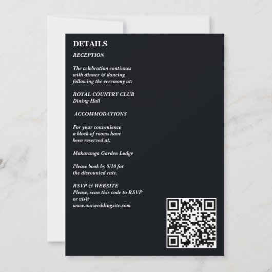 Schwarz-Weiß-Dekor elegant in einer Hochzeit Einladung (Rückseite)