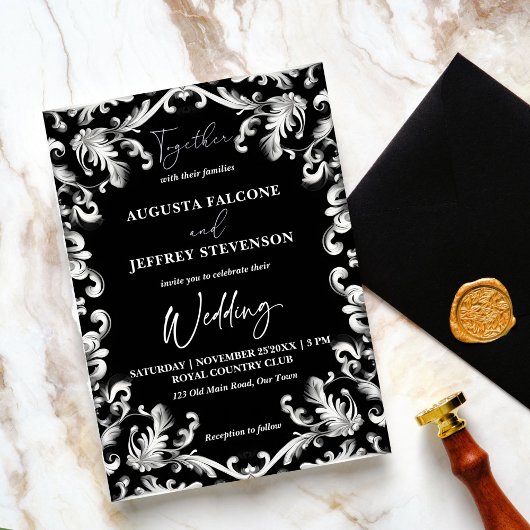 Schwarz-Weiß-Dekor elegant in einer Hochzeit Einladung