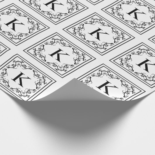 Schwarz-Weiß-Dekorative Monogramm Stilrahmen Geschenkpapier (Ecke)