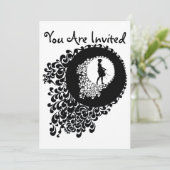 Schwarz-Weiß-Dekorative Silhouette Girl Einladung (Stehend Vorderseite)