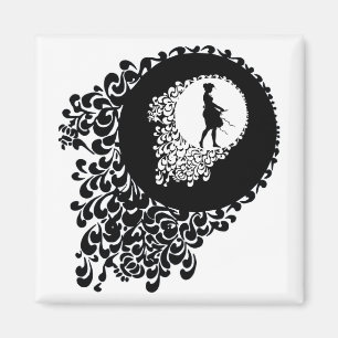 Schwarz-Weiß-Dekorative Silhouette Girl Magnet