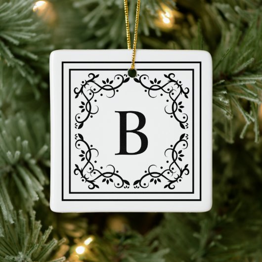 Schwarz-Weiß-Dekorrahmen für Monogramm Keramikornament (Baum)