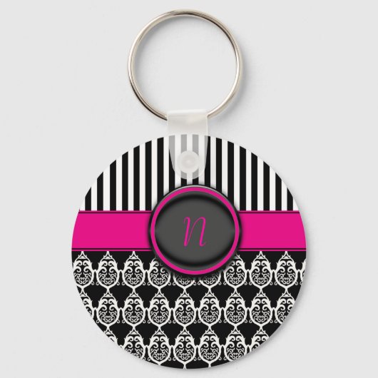 Schwarz-Weiß-Design mit anpassbarem Monogramm Schlüsselanhänger (Vorderseite)