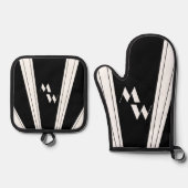 Schwarz-Weiß-Design Mit Monogramm Ofenhandschuh & Topflappen-Set (Vorderseite)