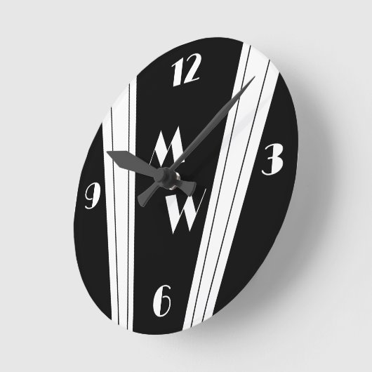 Schwarz-Weiß-Design Mit Monogramm Runde Wanduhr (Winkel)