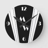 Schwarz-Weiß-Design Mit Monogramm Runde Wanduhr (Vorderseite)
