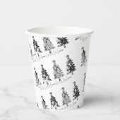 Schwarz-Weiß-Design-Weihnachtsbäume Pappbecher (Vorderseite)