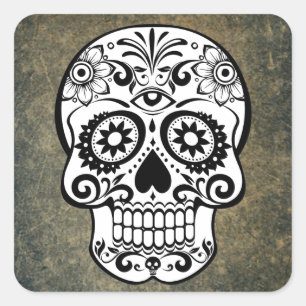 Schwarz-weiß Dia De Los Muertos Sugar Skull Quadratischer Aufkleber
