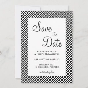 Schwarz-Weiß-Diagonal-Griechisches Schlüsselmuster Save The Date
