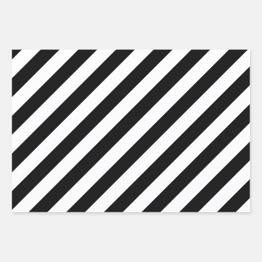 Schwarz-Weiß-Diagonalstreifen Geschenkpapier Set (Vorderseite)