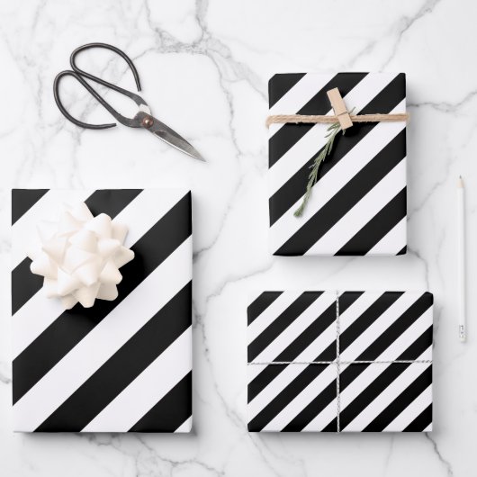 Schwarz-Weiß-Diagonalstreifen Geschenkpapier Set (Vorderseite)