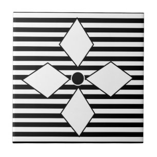 Schwarz-weiß-Diamant-Geometrie-Streifen-Muster Fliese
