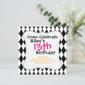 Schwarz-Weiß-Diamant-Harlequin-Muster Einladung (Stehend Vorderseite)