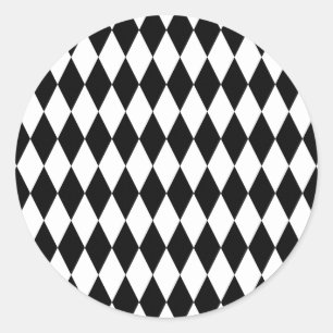 Schwarz-Weiß-Diamant-Harlequin-Muster Runder Aufkleber