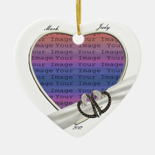 Schwarz-Weiß-Diamant-Herz-Ornament Keramik Ornament (Vorne)