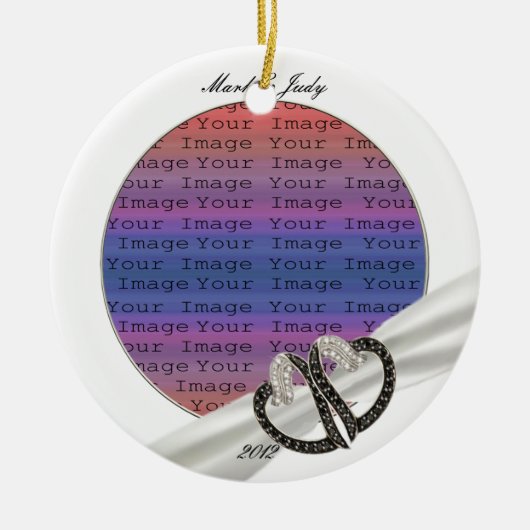 Schwarz-Weiß-Diamant-Herz-Ornament Keramikornament (Vorne)