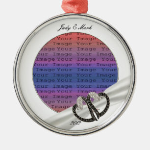 Schwarz-Weiß-Diamant-Herz-Ornament Silbernes Ornament