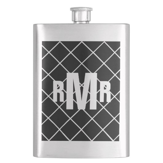 Schwarz Weiß Diamant Monogramm Flachmann (Vorderseite)