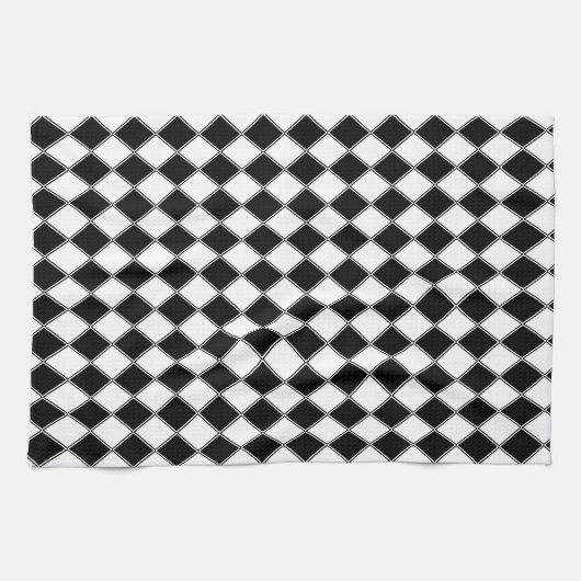 Schwarz-Weiß-Diamant-Raute Geschirrtuch (Horizontal)
