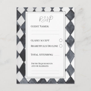 Schwarz-Weiß-Diamanten-RSVP-Postkarte Einladungspostkarte